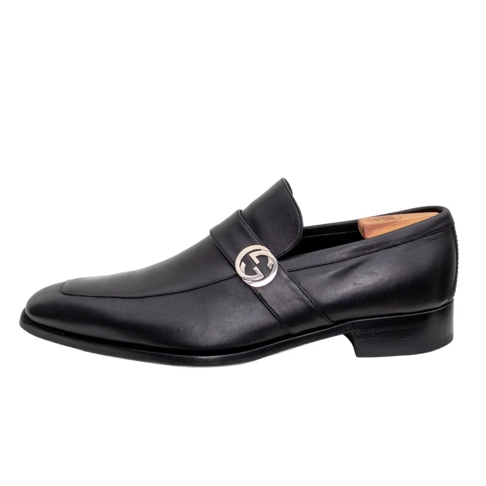 Gucci Broadwick Interlocking GG Logo Dress Loafers Black Men's UK 9.5 D US 10.5